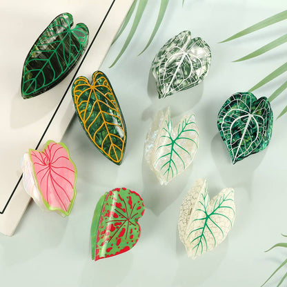 Tropical Leaf-Shape Botanical Acetate Hair Claw Clip: RedGreen