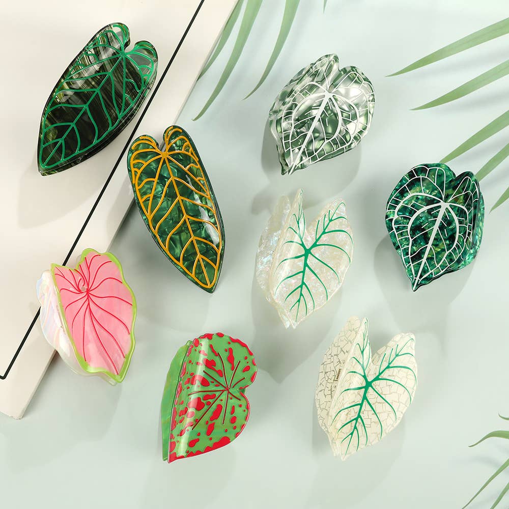 Tropical Leaf-Shape Botanical Acetate Hair Claw Clip: Pink