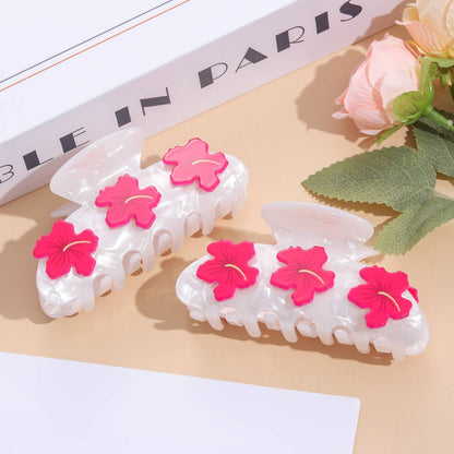Hibiscus Claw Clip: White
