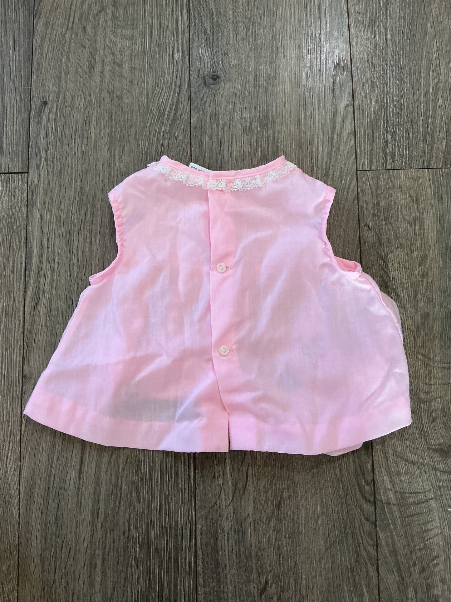 Vintage Baby Pink Lace Trim Dress Embroidered, Bear flowers polka dot 18M