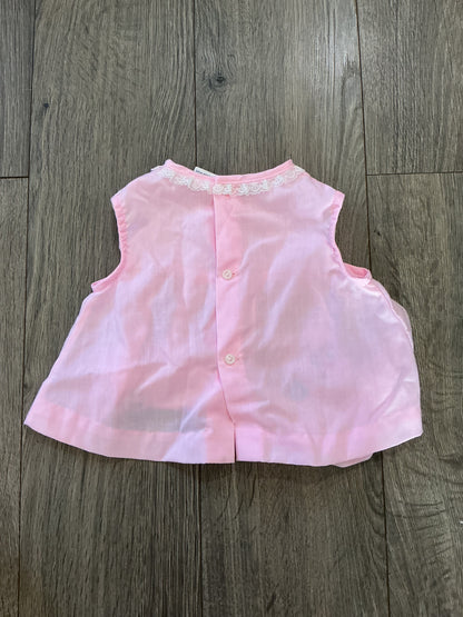 Vintage Baby Pink Lace Trim Dress Embroidered, Bear flowers polka dot 18M