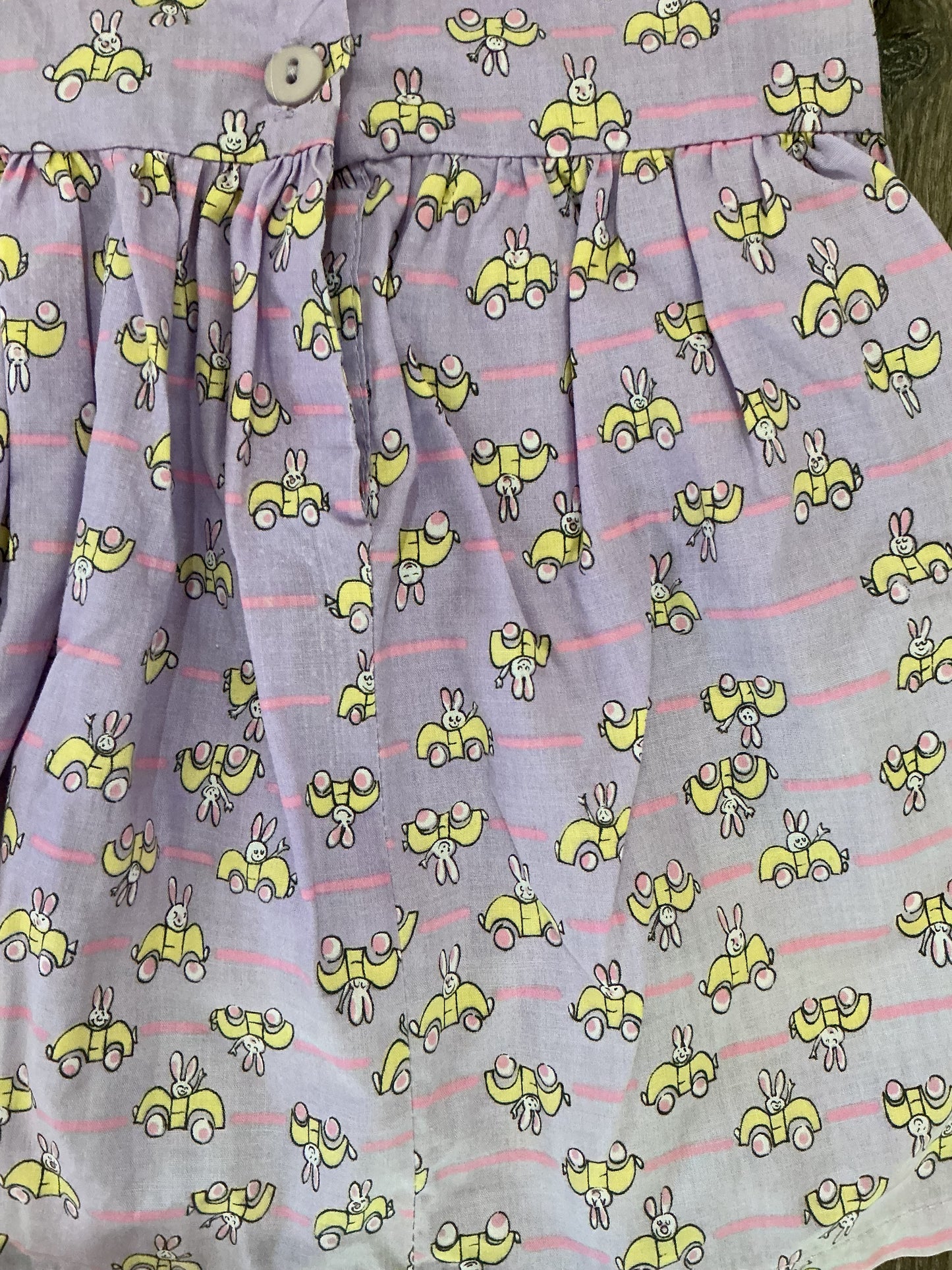 Funny-Bunny, girls dress, purple, pink, white yellow button up a line ruffle 2T vintage