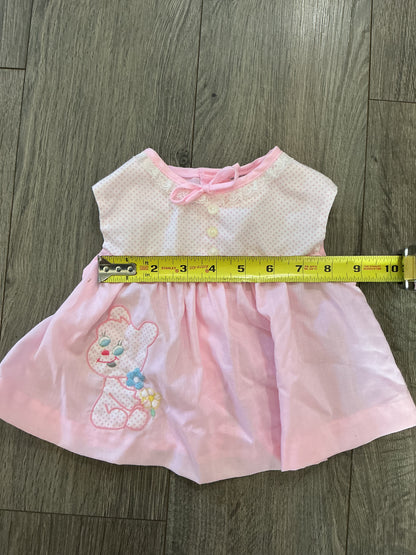 Vintage Baby Pink Lace Trim Dress Embroidered, Bear flowers polka dot 18M