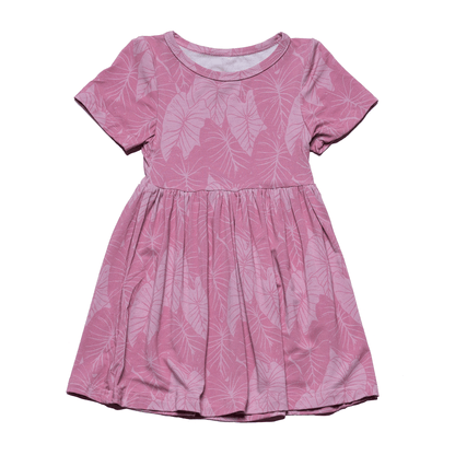 Pink Loʻi Kalo Bamboo Kaliko Dress: 2Y