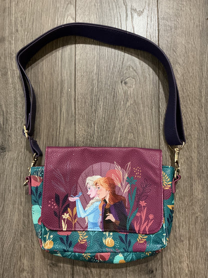 Disney Frozen II Cross Body Bag Purse Anna & Elsa 8" x 6" Purple/Teal 1