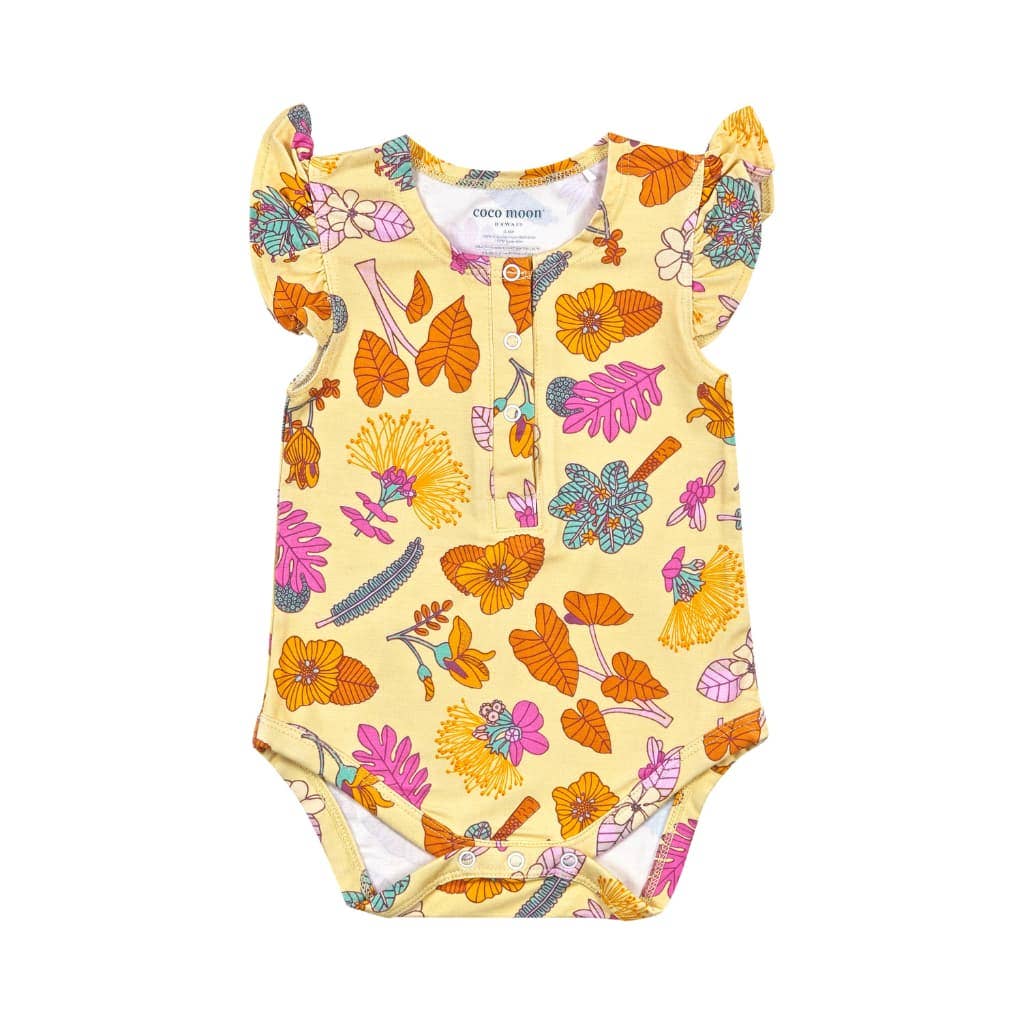 Roots & Blooms Bamboo Flutter Sleeve Onesie: 6-12M