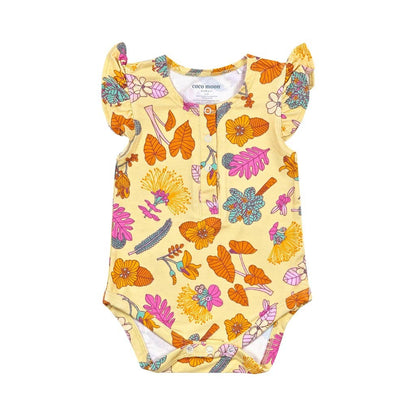 Roots & Blooms Bamboo Flutter Sleeve Onesie: 6-12M