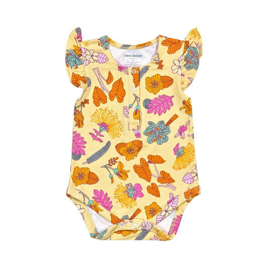 Roots & Blooms Bamboo Flutter Sleeve Onesie: 6-12M