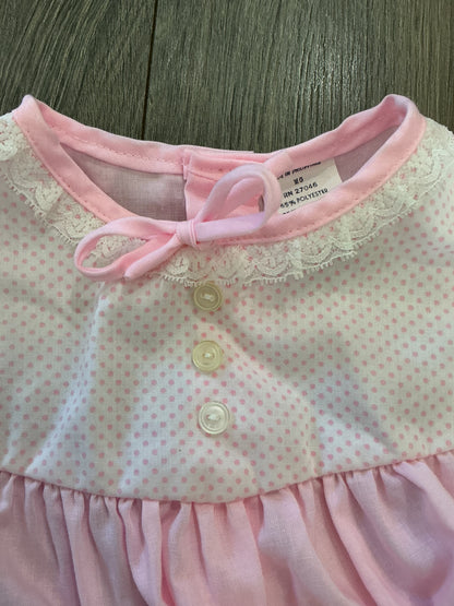 Vintage Baby Pink Lace Trim Dress Embroidered, Bear flowers polka dot 18M
