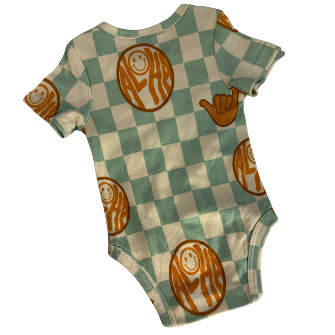 Classic Onesie - Checkered Mint Aloha: 6-12 M