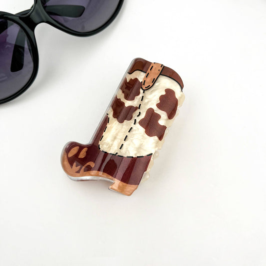Cowboy Boot Hair Claw Clip: Brown White