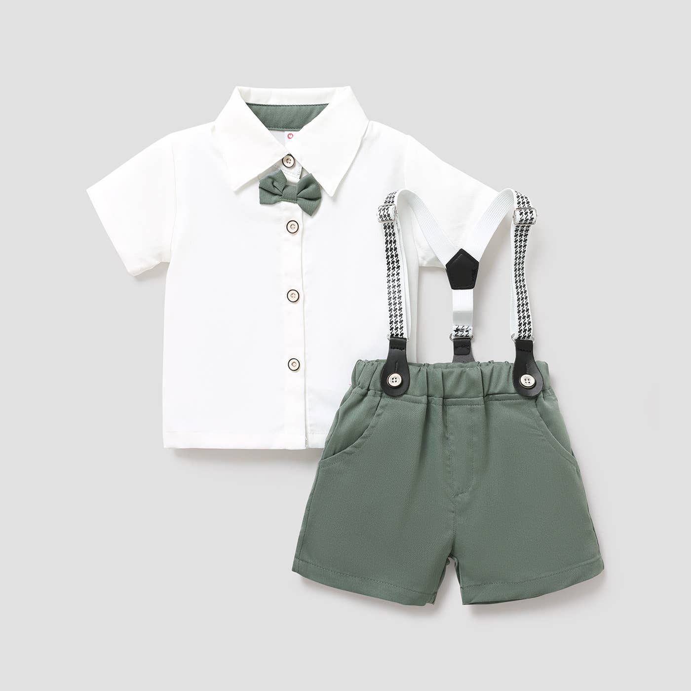 Bow Tie Shirt Shorts Set: Green / 4-5 Years