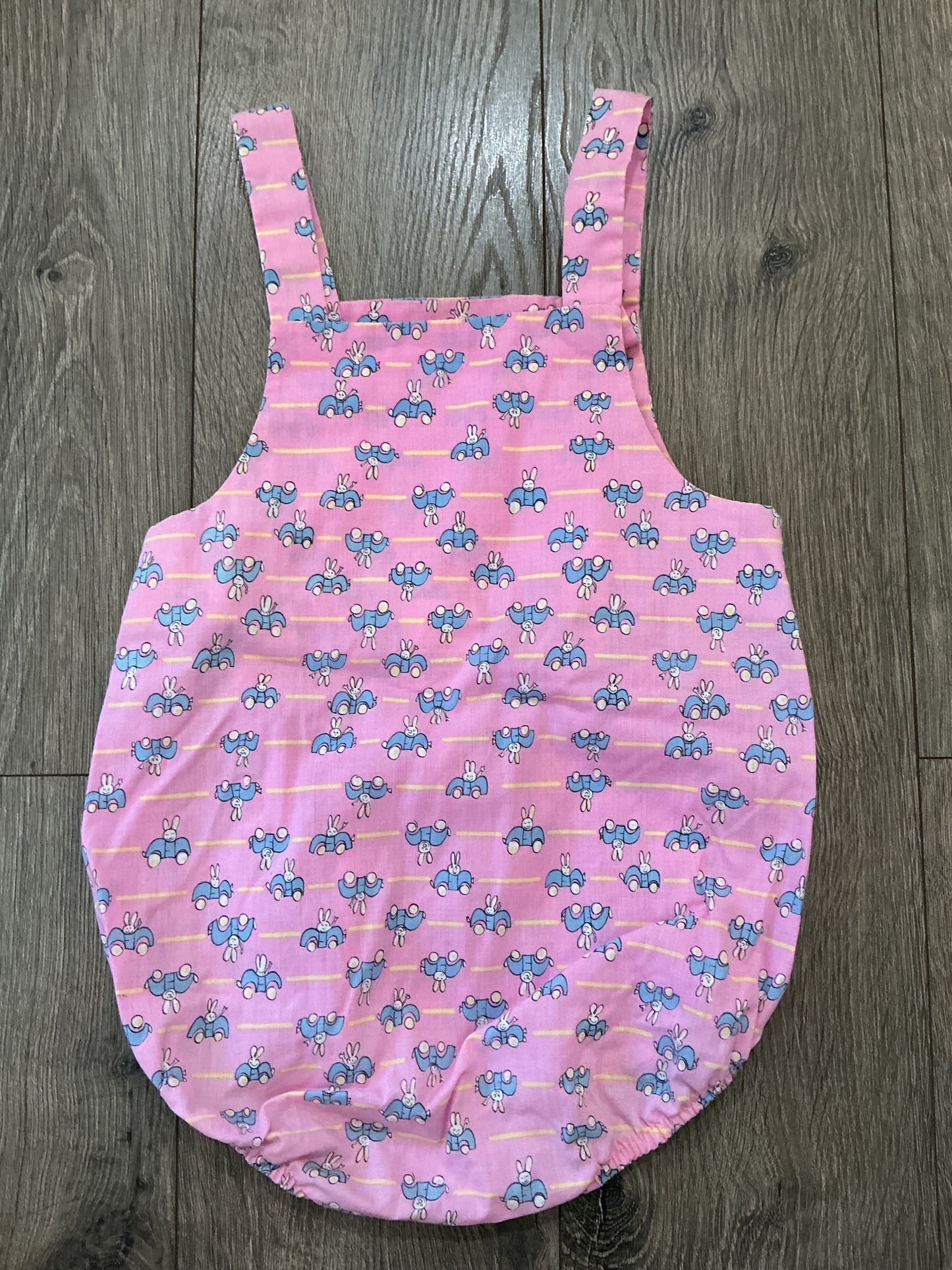 Funny-Bunny Size 24 Months Vintage Pink Overalls Made in USA Bunnies blue car