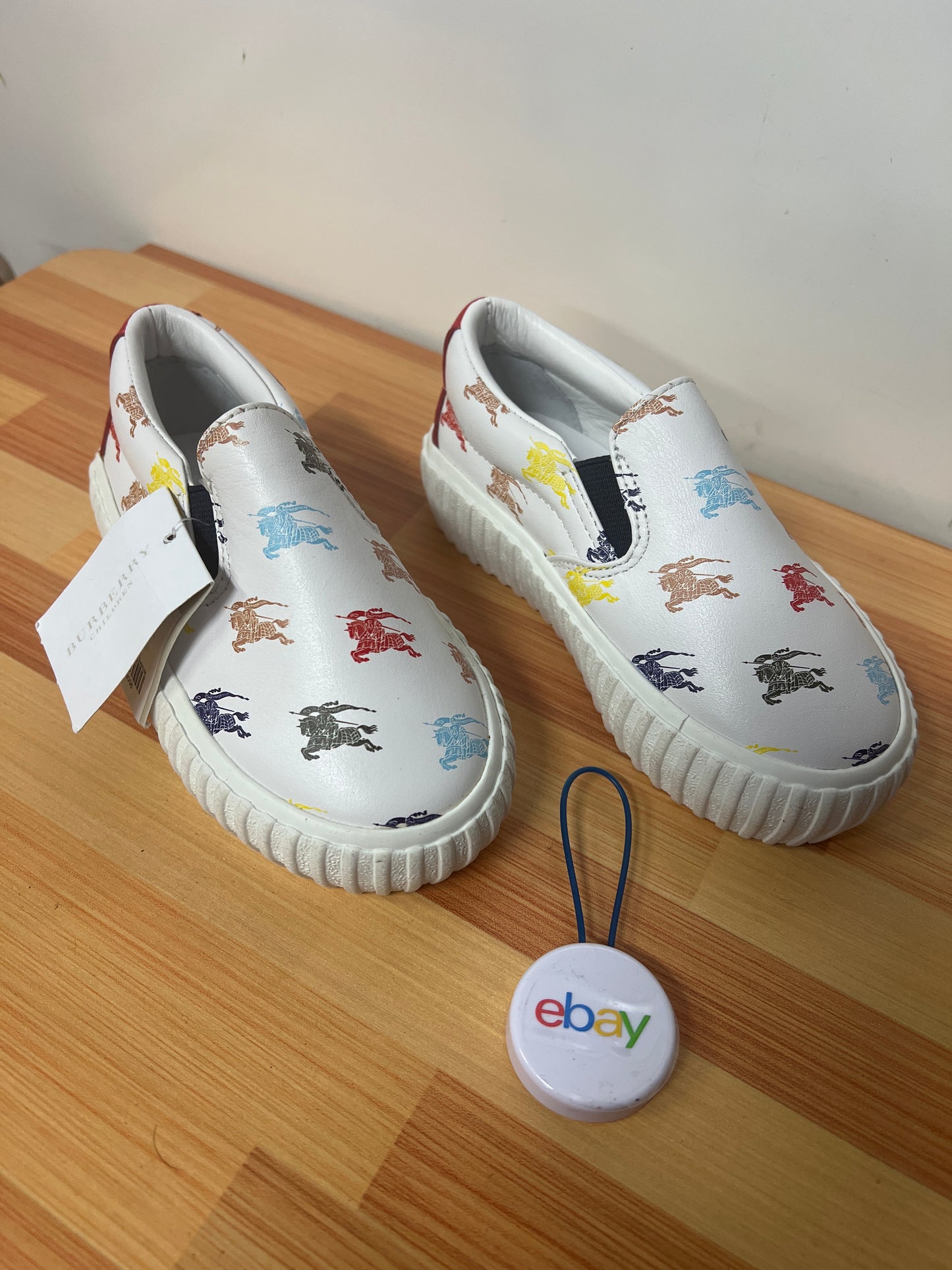 Genuine Burberry Children White Multi Color Slip On Shoes size 24/US 8 NEW