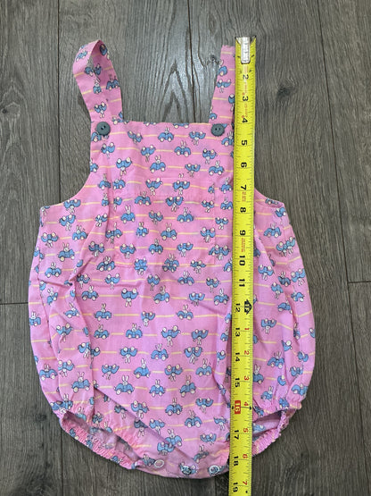 Funny-Bunny Size 24 Months Vintage Pink Overalls Made in USA Bunnies blue car