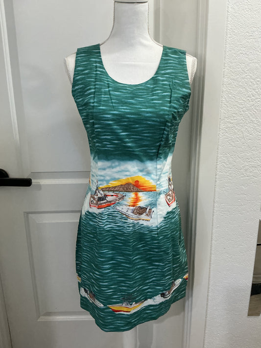 NWOT KY'S Hawaii Vintage Hawaiian Green Mini Dress , S, M, L