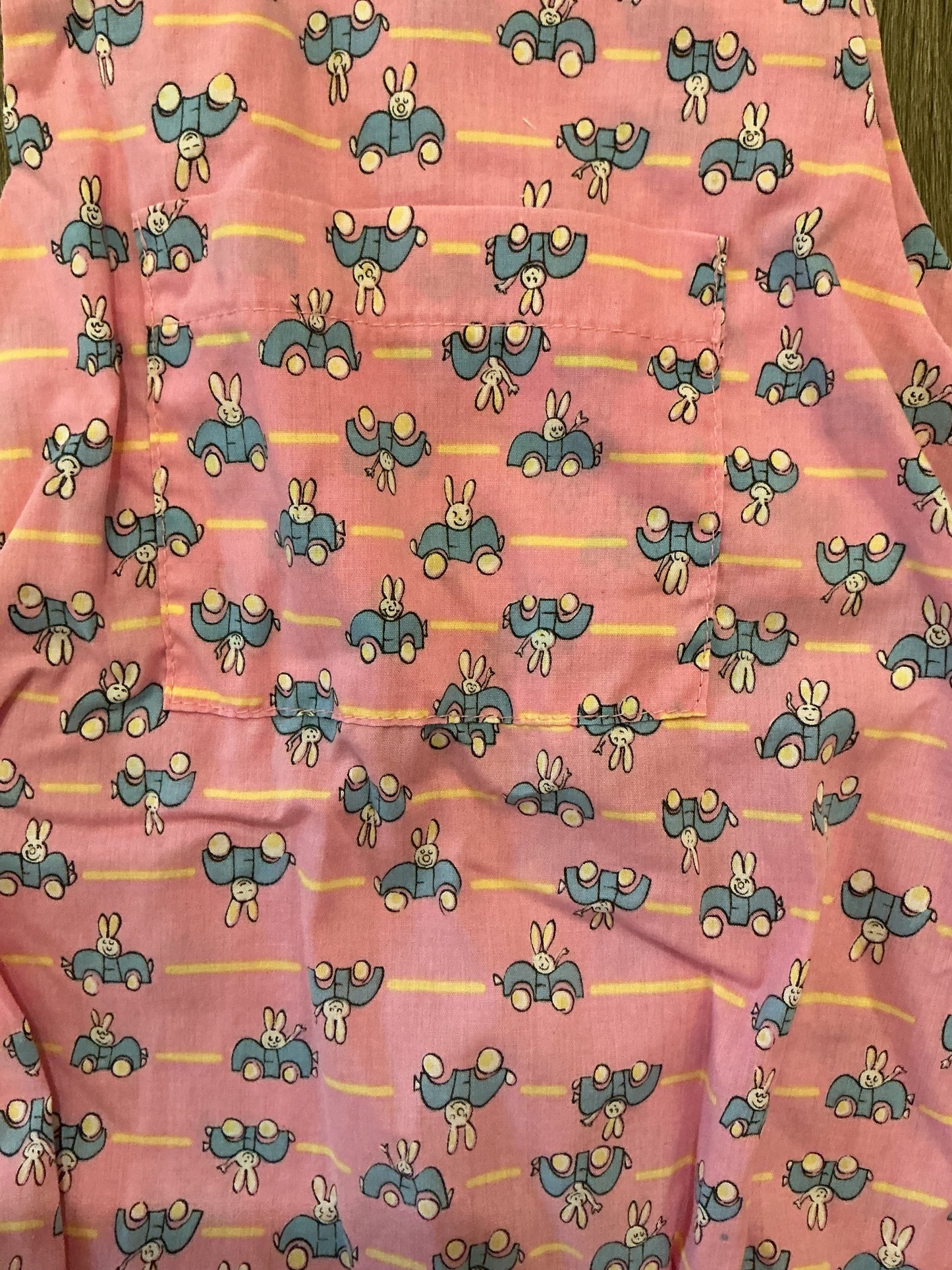 Funny-Bunny Size 24 Months Vintage Pink Overalls Made in USA Bunnies blue car