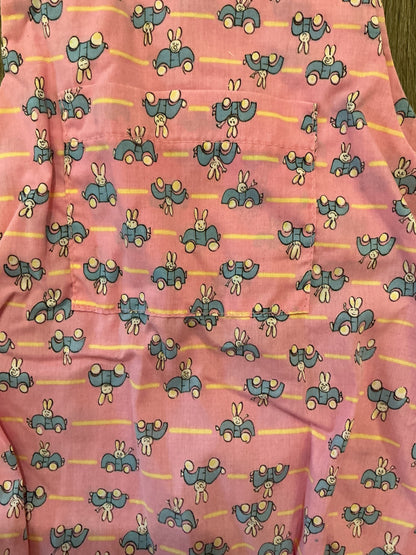 Funny-Bunny Size 24 Months Vintage Pink Overalls Made in USA Bunnies blue car