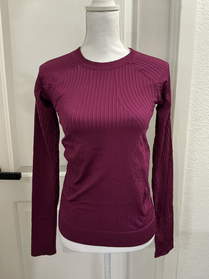 Lululemon Rest Less Shirt Burgundy Ribbed Stretch Raglan Sleeve Women’s small