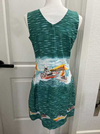 NWOT KY'S Hawaii Vintage Hawaiian Green Mini Dress , S, M, L