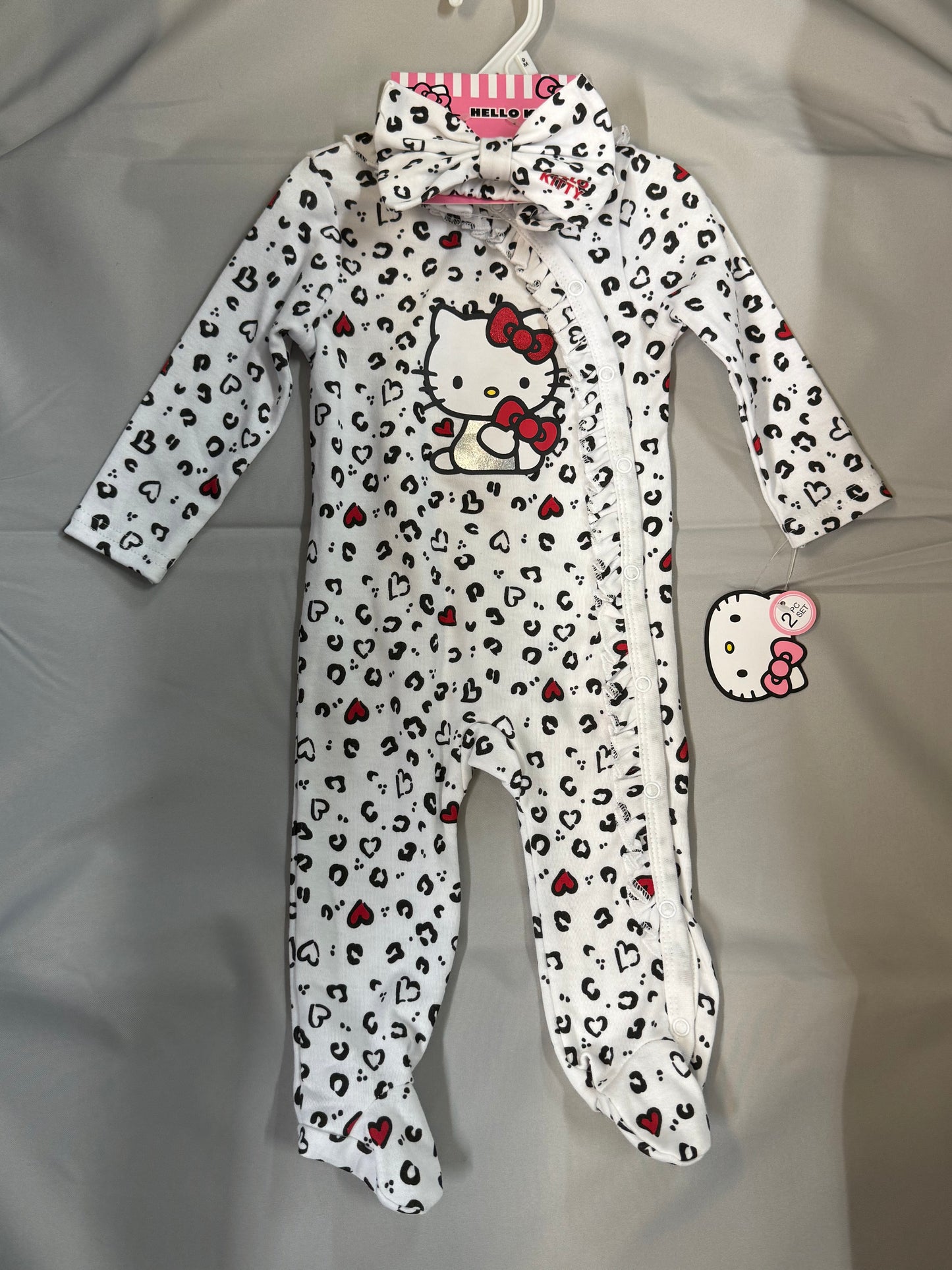 New 2pc Hello Kitty White Leopard Coverall, 9m
