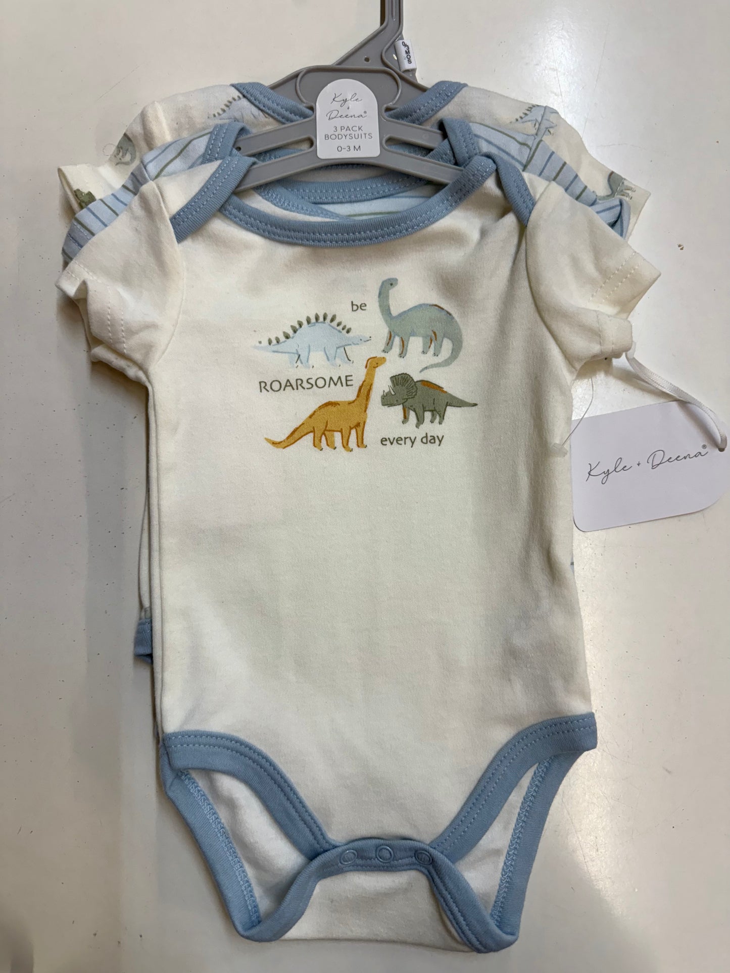 New 3pc Dinosaur Onesies, 0-3m