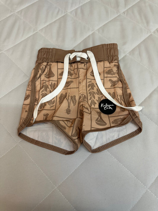 Kulewa Co Hawaiian Boys Brown Patchwork Board Shorts, Size 6-12M