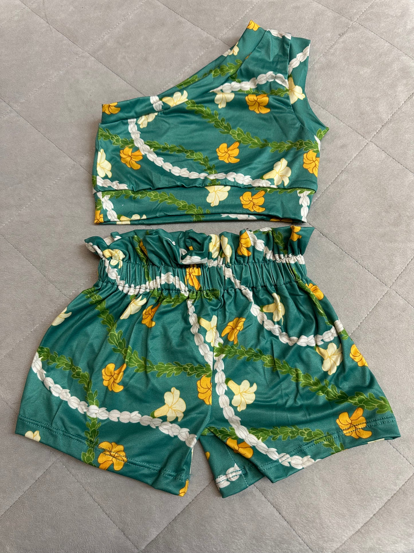 Green Puakenikeni One Shoulder Set