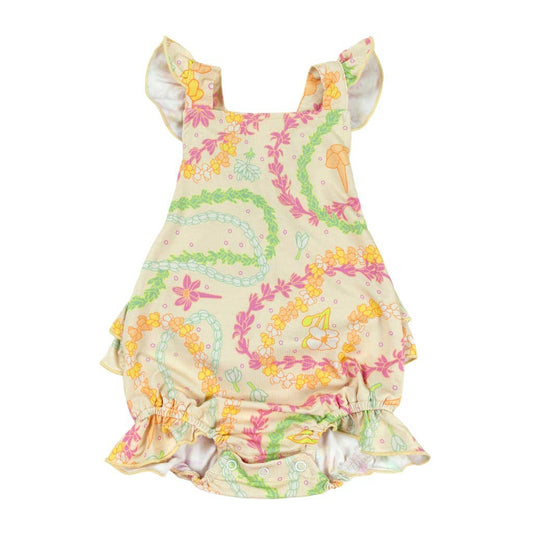 Lei Day in Sand Ruffle Bamboo Romper: 6-12M