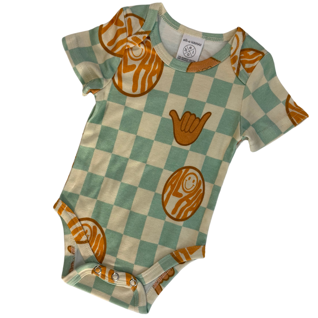 Classic Onesie - Checkered Mint Aloha: 6-12 M