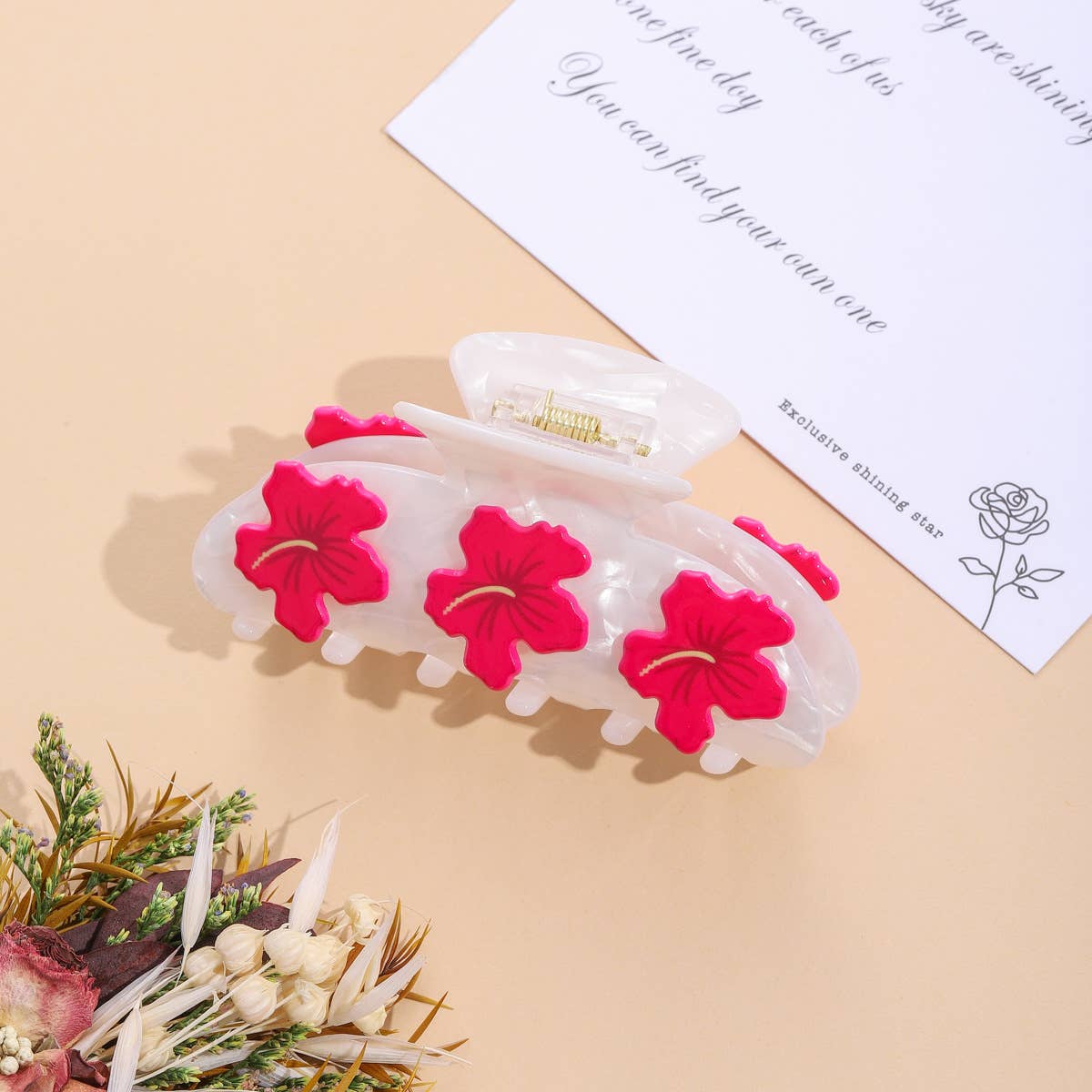 Hibiscus Claw Clip: White