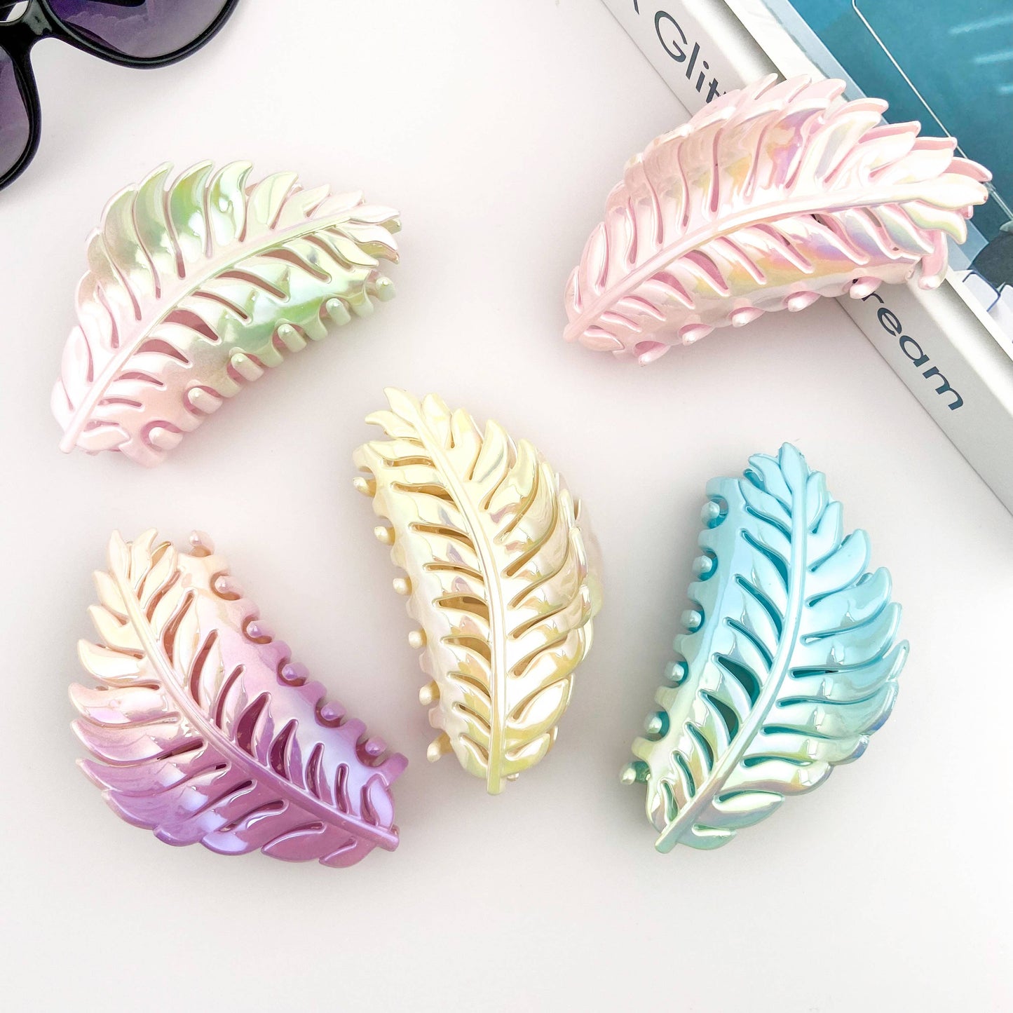 Candy Color Gradient Leaf Hair Clip: PinkCyan