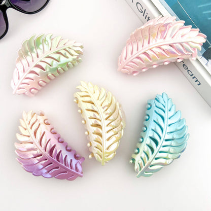 Candy Color Gradient Leaf Hair Clip: PinkCyan