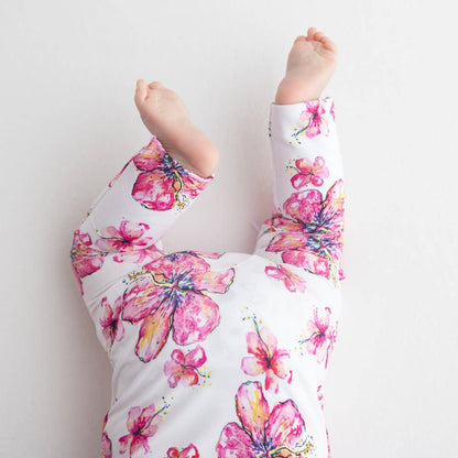 Hibiscus Kiss Baby Bamboo Coverall: 3-6M