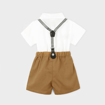 Bow Tie Shirt Shorts Set: Green / 3-4 Years