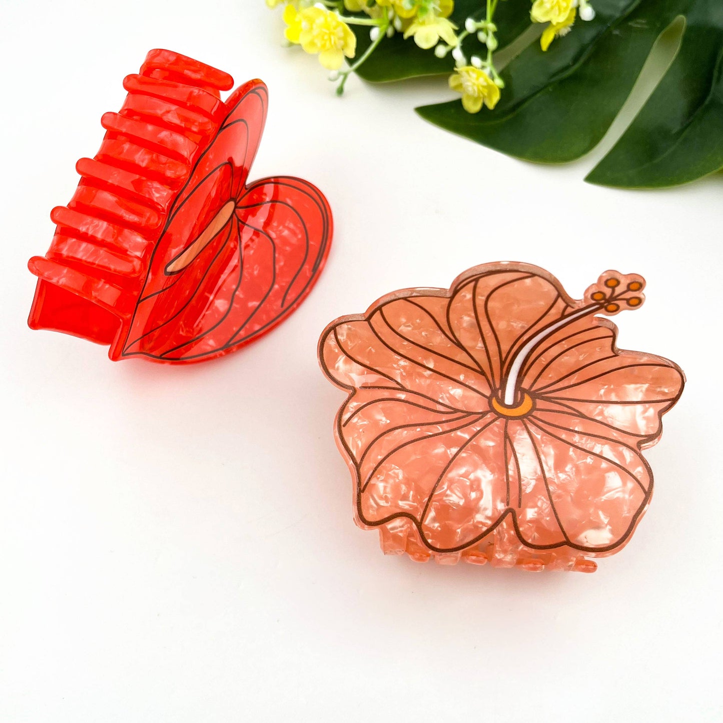 Red Floral Acetate Hair Claw Clip: Red