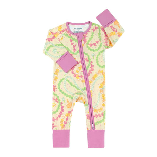 Lei Day in Sand Bamboo Coverall: 0-3M