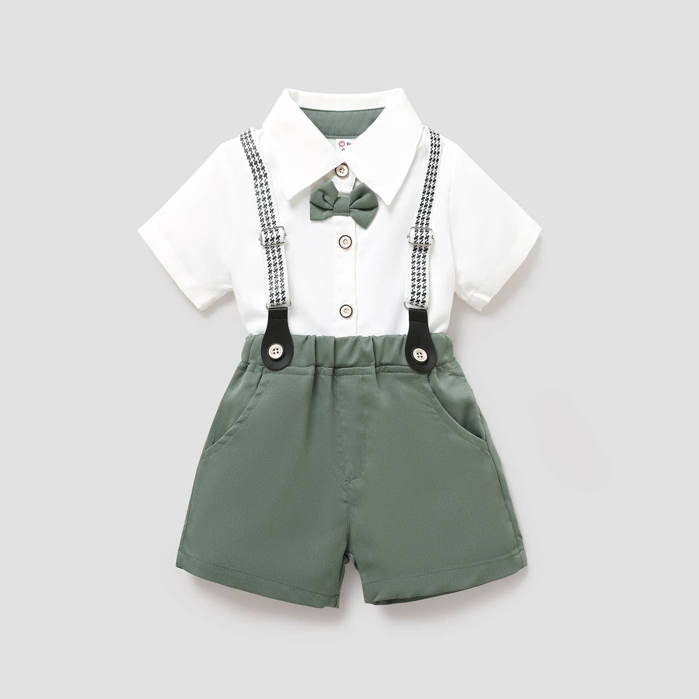 Bow Tie Shirt Shorts Set: Green / 3-4 Years