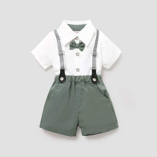 Bow Tie Shirt Shorts Set: Green / 3-4 Years