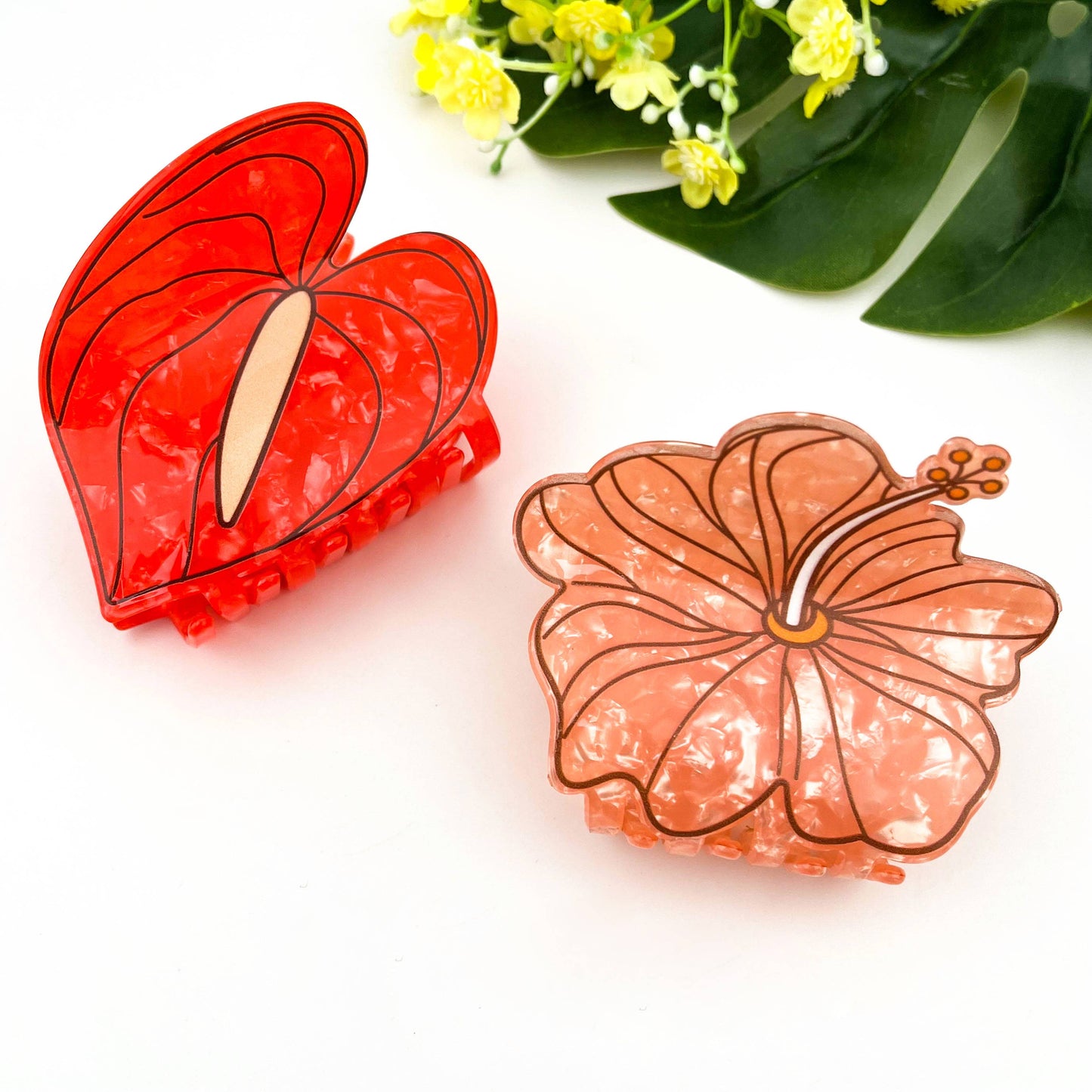Red Floral Acetate Hair Claw Clip: Red