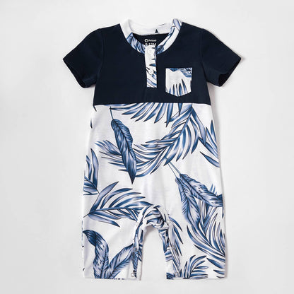 Palm Romper: Blue / 3-6M
