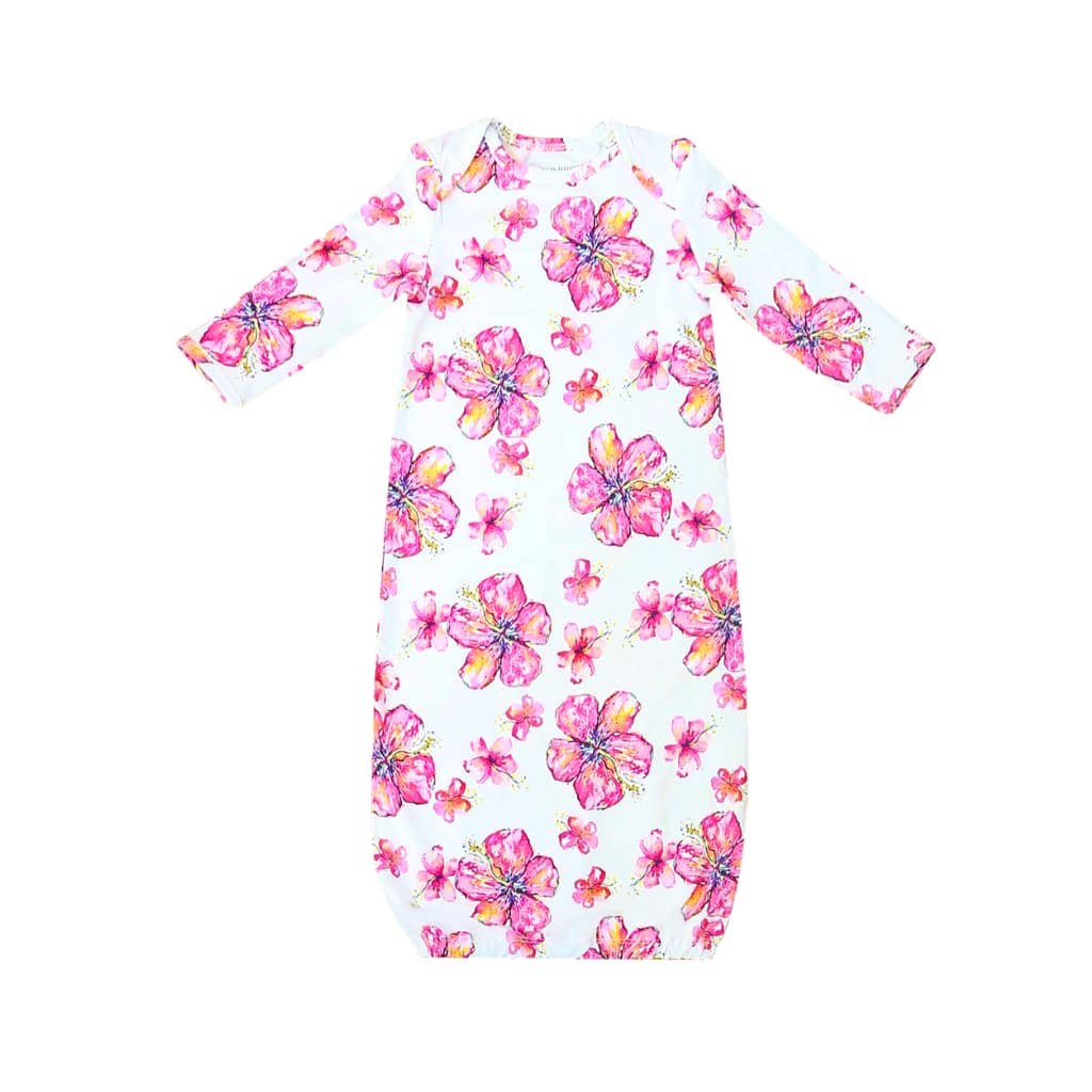Hibiscus Kiss Bamboo Layette Gown: 3-6M