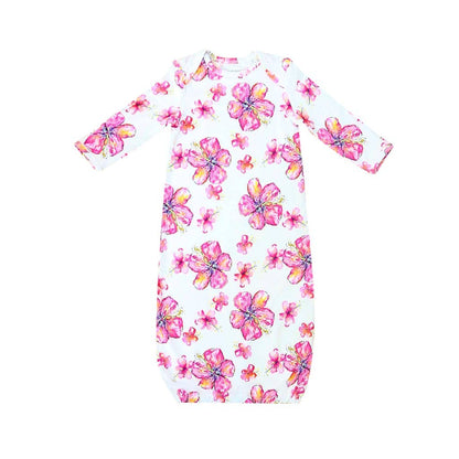 Hibiscus Kiss Bamboo Layette Gown: 3-6M