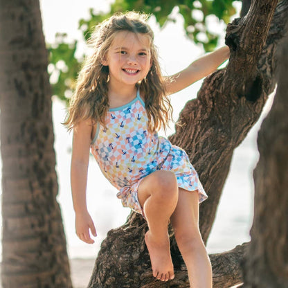 Sunset Checker Girls Shortie Bamboo Romper: 4T