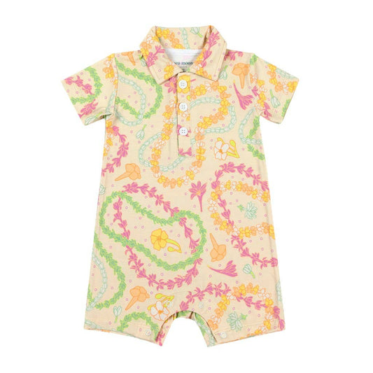 Lei Day in Sand Polo Bamboo Romper: 12-18M