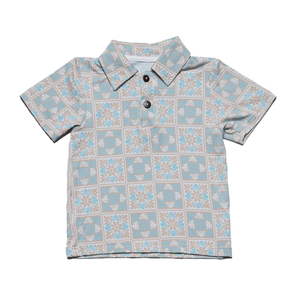 Blue Kuiki Naupaka Bamboo Kalei Athletic Polo: 6Y