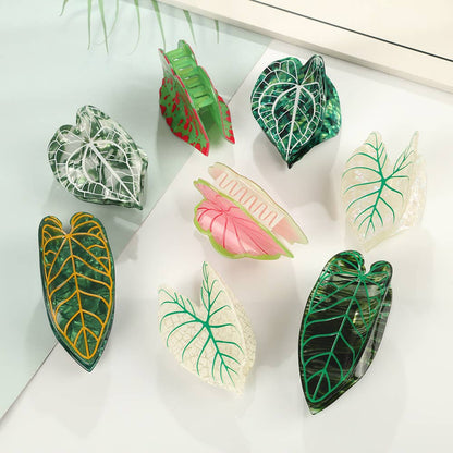 Tropical Leaf-Shape Botanical Acetate Hair Claw Clip: Pink