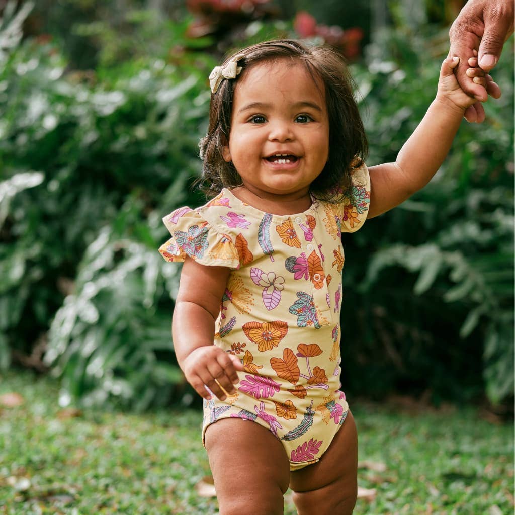 Roots & Blooms Bamboo Flutter Sleeve Onesie: 6-12M