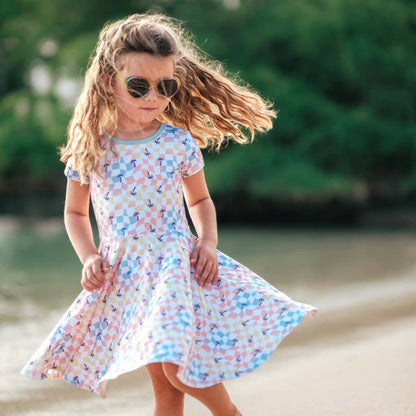 Sunset Checker Bamboo T-Shirt Dress: 2T