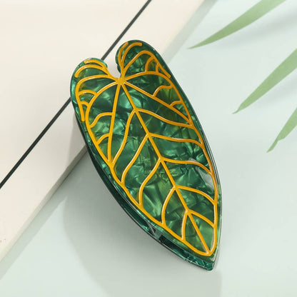 Tropical Leaf-Shape Botanical Acetate Hair Claw Clip: Pink